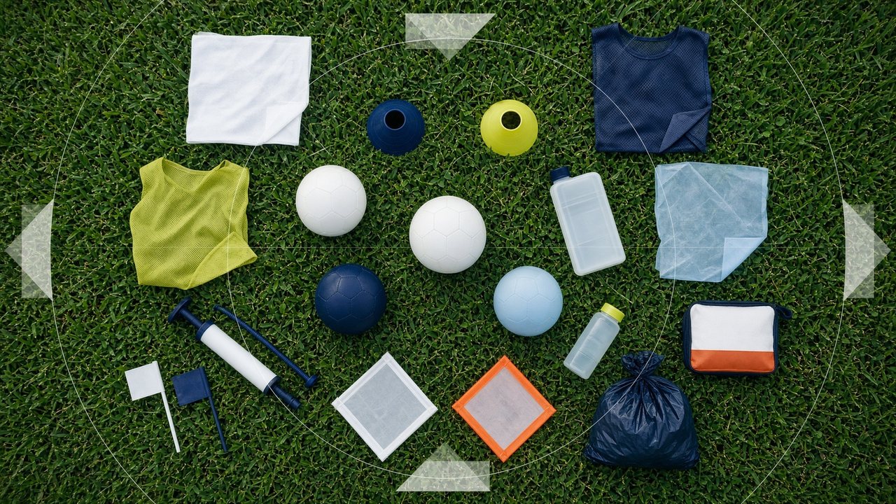 Community football preparation viewed across the field