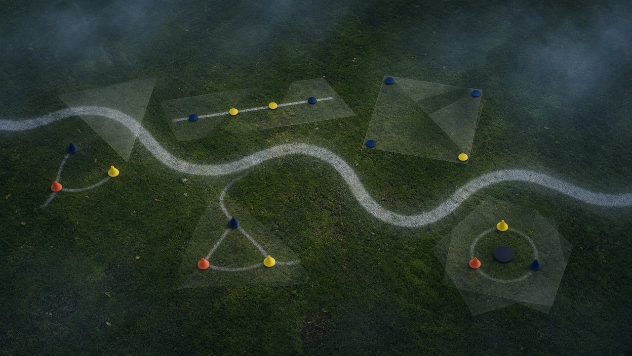 Adults sharing a football activity with varied spacing